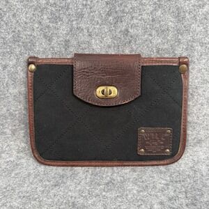 WILL LEATHER GOODS Brown Leather Black Canvas iPad Mini Kindle Case Pouch USA